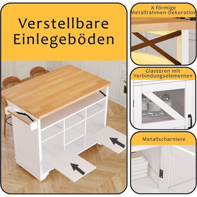 Multifunktionaler Küchenwagen mit Klapptisch, LED-Beleuchtung und viel