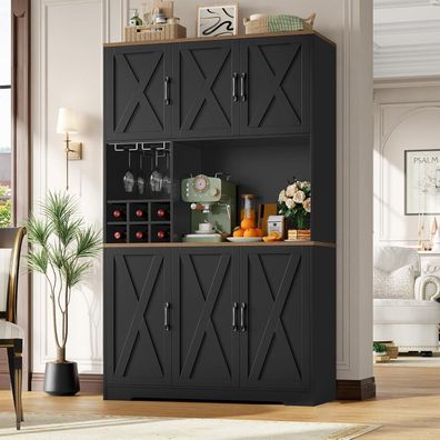 HOCSOK Küchenschrank Buffetschrank Schwarz 106x180 cm (BxH) mit 6 Türen