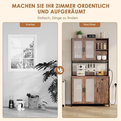 Dripex Küchenschrank 181cm, Buffetschrank mit Arbeitsplatte, Steckdosen, 5