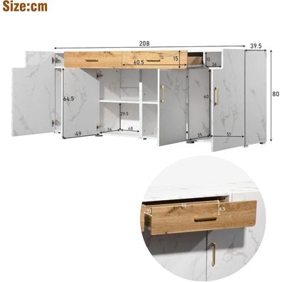Oslghy Sideboard Buffetschrank Kommode Breit Küchenschrank mit Marmormuster und