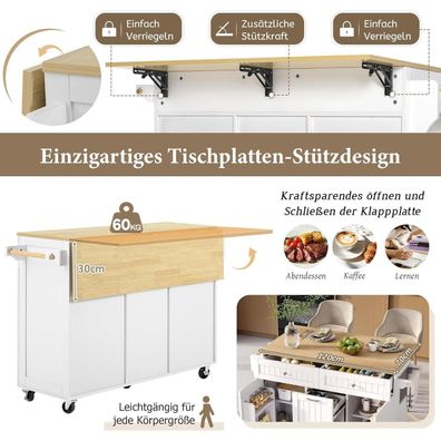 Lahoomu Kücheninsel mit Rollen, ausziehbarer Essbereich und