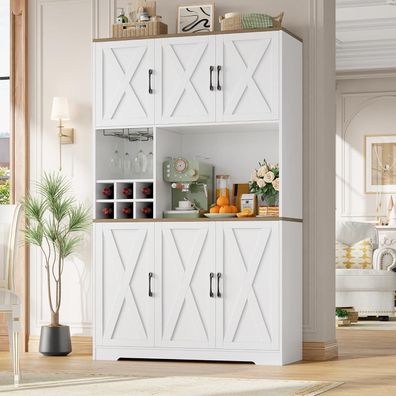 HOCSOK Küchenschrank 106x180 cm (BxH) - Weiß/Braun, 6 Türen, abnehmbare Halter