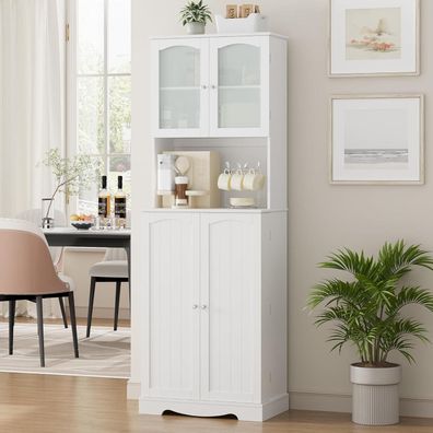 HOCSOK Sideboard Hoch 181cm, weißer Küchenschrank mit Mikrowellenregal und 8