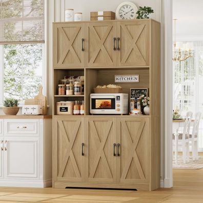 HOCSOK Küchenschrank Buffetschrank Sideboard mit Arbeitsplatte, 2 Glastüren und