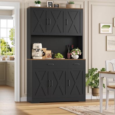 HOCSOK Küchenschrank 105x180 cm Schwarz/Braun, Sideboard mit Steckdosen und