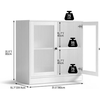 VOWNER Sideboard mit 2 Glastüren, moderner Buffetschrank für Wohnzimmer
