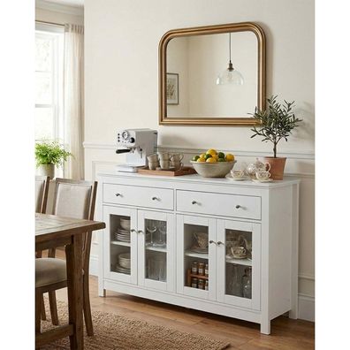 Amveya Sideboard Küche 140 cm Weiß mit Arbeitsplatte - Moderner Buffetschrank