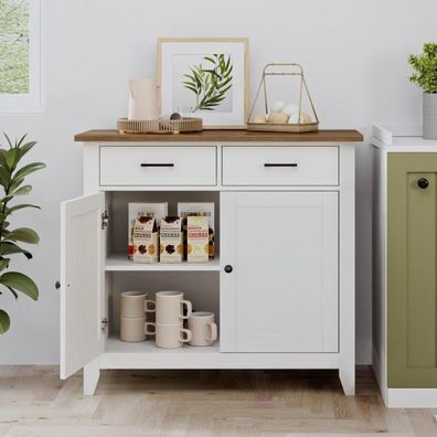HOCSOK Küchenschrank mit Arbeitsplatte, Sideboard mit 2 Schubladen und 2 Türen