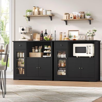 HOCSOK Küchenschrank mit Arbeitsplatte, Sideboard mit Mikrowellenregal, 1
