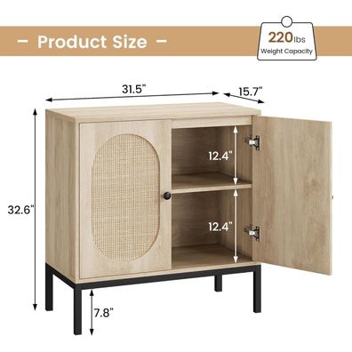 Opulenthome Rattan Sideboard Küchenschrank Holz mit 2 Türen, verstellbarem