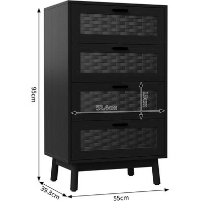 YGHQAP Kommode mit 4 Schubladen, 55cm breit, Holzkommode mit Webstruktur