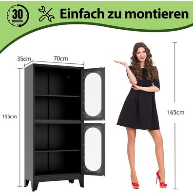Lusiwry 155cm Metall Küchen-Aufbewahrungsschrank Schwarz, freistehend mit 4