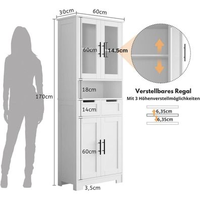 LEADZM Küchenschrank Hochschrank mit 4 Türen, Vitrinenschrank und Buffetschrank