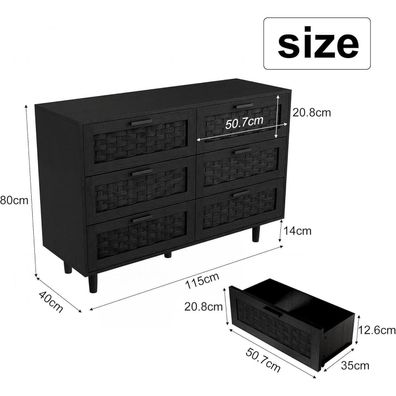 YGHQAP Kommode mit 6 Schubladen, 115cm Breit, Holzkommode mit