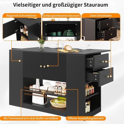 Lahoomu Kücheninsel Buffetschrank mit Schubladen und Regalen, Sideboard für