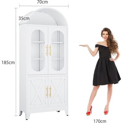 Metallener gewölbter Küchenvorratsschrank 185 cm, modern, Landhausstil, weiß