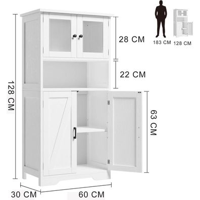 Opulenthome Hochschrank Badezimmer, Küchenschrank freistehend mit Glastüren