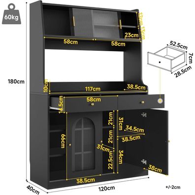 FammyLoft Küchenschrank Buffetschrank mit 2 Schubladen, LED-Beleuchtung