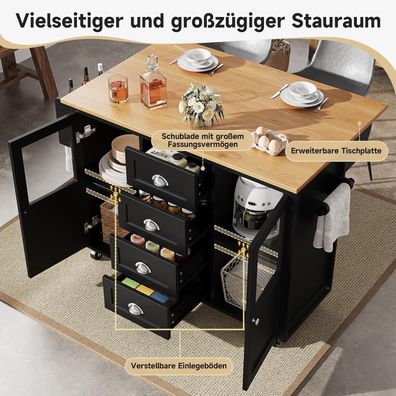 Lahoomu Kücheninsel Küchenschrank Buffetschrank 137.9x73x92.5cm Schwarz mit