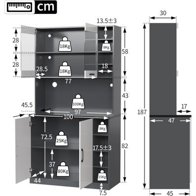 DRIXNO Küchenschrank Buffet mit LED-Beleuchtung & Kabellöchern, Highboard aus