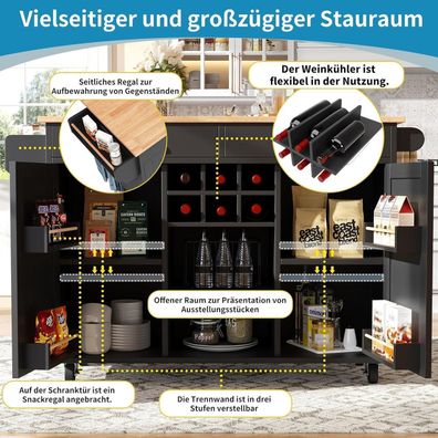 Lahoomu Kücheninsel (102x45x92cm) - Multifunktionaler Küchenschrank mit