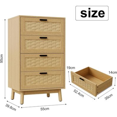 YGHQAP Kommode mit 4 Schubladen, 55cm Breit, Holzkommode mit