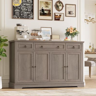 FirFurd Sideboard Küchenschrank mit Arbeitsplatte, 3 Schubladen, 4 Türen, Weiß