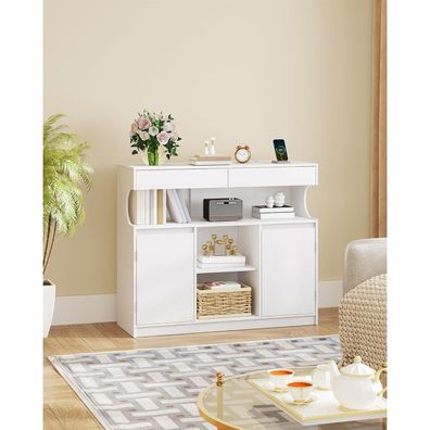 Hzuaneri Sideboard mit Steckdosenleiste und LED-Licht, 2 Schubladen, 2 Türen