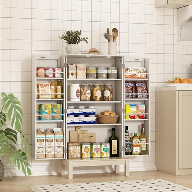 Holtico Mehrzweckschrank Weiß mit verstellbarem Regal und goldenen Beinen