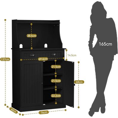 Holtico Mehrzweckschrank Schwarz mit verstellbarem Regal, 40x76x137 cm, für