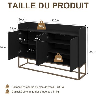 Modernes Sideboard Buffetschrank mit 4 Türen, grifflos, minimalistisch, schwarz