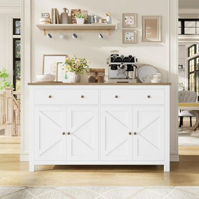 FirFurd Sideboard 140cm Breit: Küchenschrank mit Arbeitsplatte, 2 Schubladen