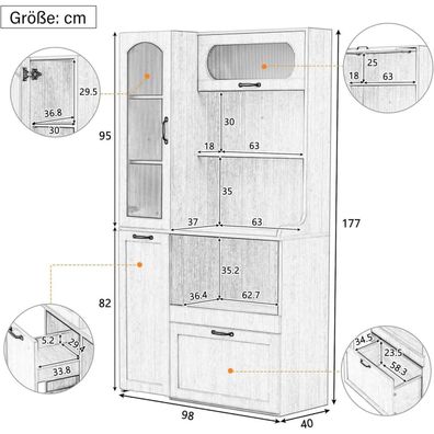 Lahoomu Highboard mit verstellbaren Regalböden und Schubladen, Natur