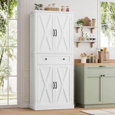 FirFurd Küchenschrank Buffetschrank Hochschrank mit 4 Türen & Schublade, Weiß