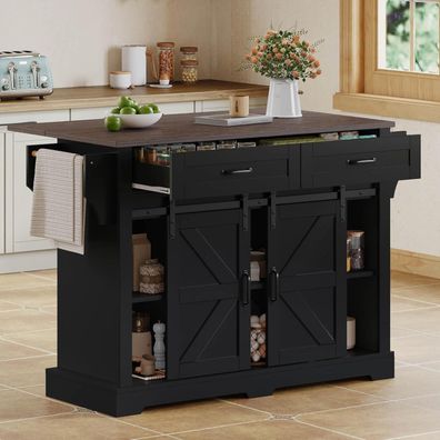 DRIXNO Küchenwagen mit klappbarer Arbeitsplatte, 120x45(70)x91 cm, Schwarz
