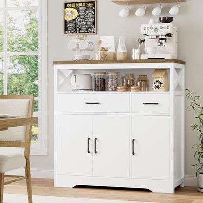 HOCSOK Sideboard mit 2 Schubladen und 3 Türen, Küchenkommode mit Arbeitsplatte