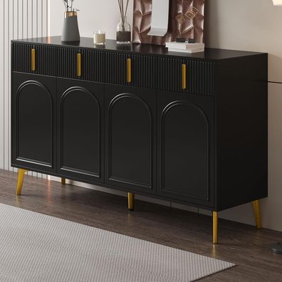 Aurofurz Sideboard Buffetschrank Schwarz mit goldenen Griffen und Beinen, 2