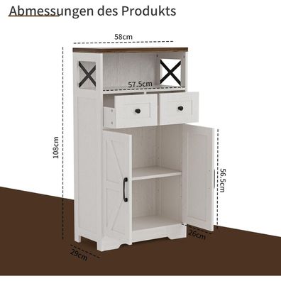 BonVache Sideboard, Küchenschrank mit Schubladen und offenem Regal