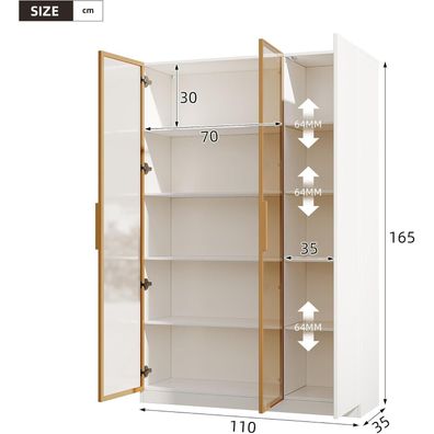 Dolamaní Glasvitrine 110x35x165 cm mit LED-Beleuchtung, 3 Türen, verstellbare