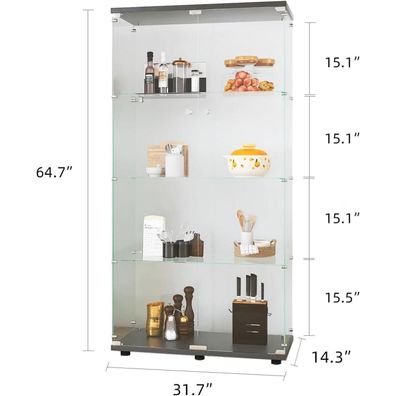 MGMYM Glasvitrine Standvitrine mit abschließbarer Tür, 4 Lagen Sammlervitrine