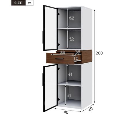 Dolamaní Vitrine 200 cm hoch mit LED Beleuchtung, 2 Glastüren, Schublade