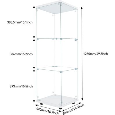 Blsyhdh Glasvitrine mit LED, 3 Etagen, modern, transparent, 125 x 42 x 36 cm