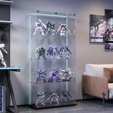 Bpkadhy Glasvitrine Stehend mit LED Beleuchtung, 2 Türen, 4 Etagen, Schwarz