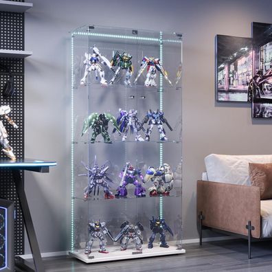 Bpkadhy Glasvitrine mit LED Beleuchtung, 2 Türen, 4 Etagen, stehend, Weiß