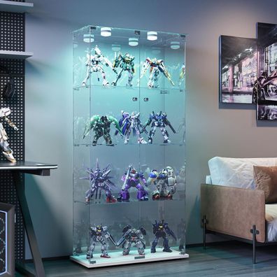Bpkadhy Glasvitrine Stehend mit LED Beleuchtung, 2 Türen, 4 Etagen, Weiß