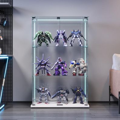 Bpkadhy Glasvitrine Stehend mit LED Beleuchtung, 2 Türen, 3 Etagen, Weiß