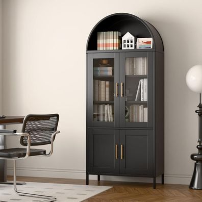 SUPEER Metall Vitrinenschrank mit Bogendach, 185x80x40 cm, Schwarz