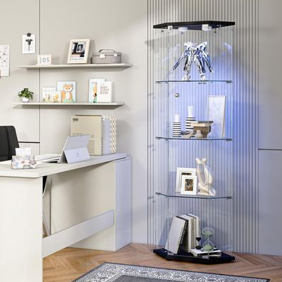 Bpkadhy Eckvitrine mit LED-Beleuchtung, 1 Tür, 4 Etagen, Glasvitrine für