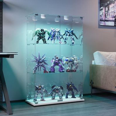 Bpkadhy Glasvitrine Stehend mit LED Beleuchtung, 2 Türen, 3 Etagen, Weiß