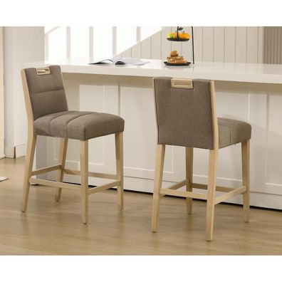 Dayalane Barhocker 4er Set aus Leinen mit Griff-Rückenlehne und Fußstütze, Braun